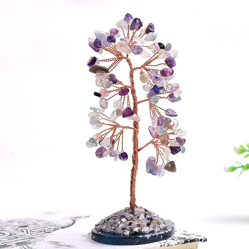 Natural Crystal Tree Amethyst Rose Quartz Olivine Lucky Tree Decor Agate Slices Gravle Stone Mineral Ornaments Home Decor Gifts