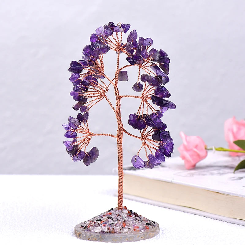 Natural Crystal Tree Amethyst Rose Quartz Olivine Lucky Tree Decor Agate Slices Gravle Stone Mineral Ornaments Home Decor Gifts