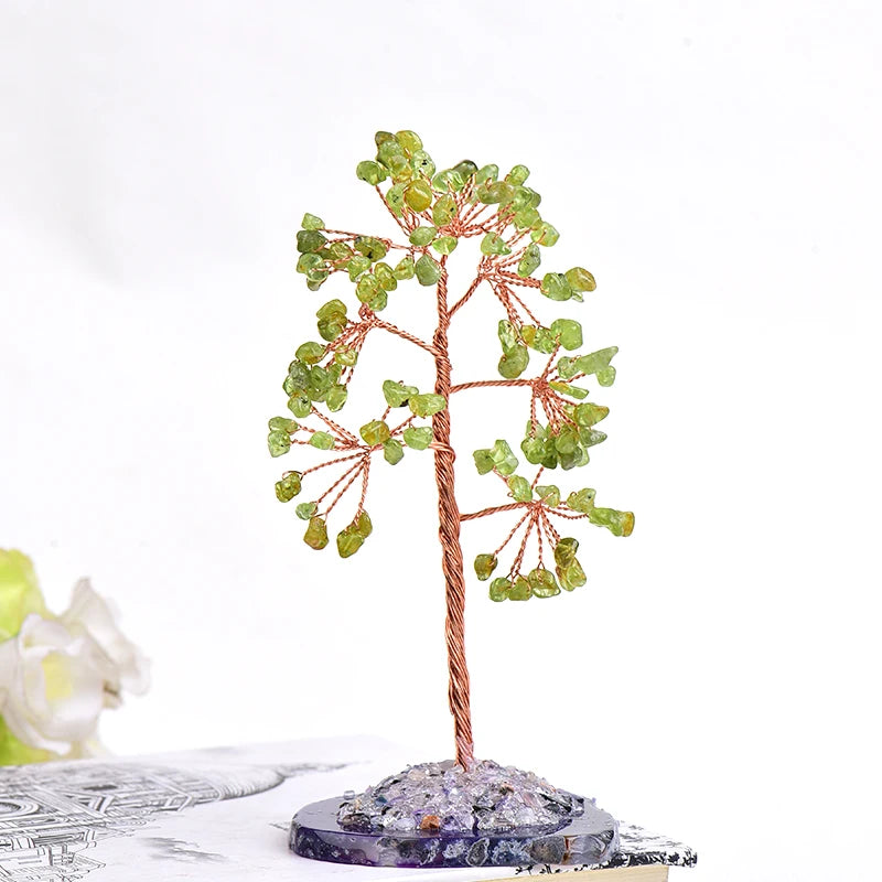 Natural Crystal Tree Amethyst Rose Quartz Olivine Lucky Tree Decor Agate Slices Gravle Stone Mineral Ornaments Home Decor Gifts