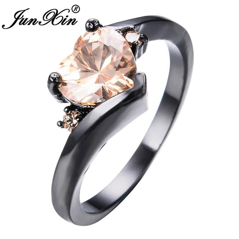 Rainbow Zircon Heart Rings for Women Retro Gold/Black Gold Filled Purple Blue White Crystal Stone Ring Female Wedding CZ Jewelry