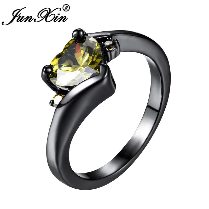 Rainbow Zircon Heart Rings for Women Retro Gold/Black Gold Filled Purple Blue White Crystal Stone Ring Female Wedding CZ Jewelry