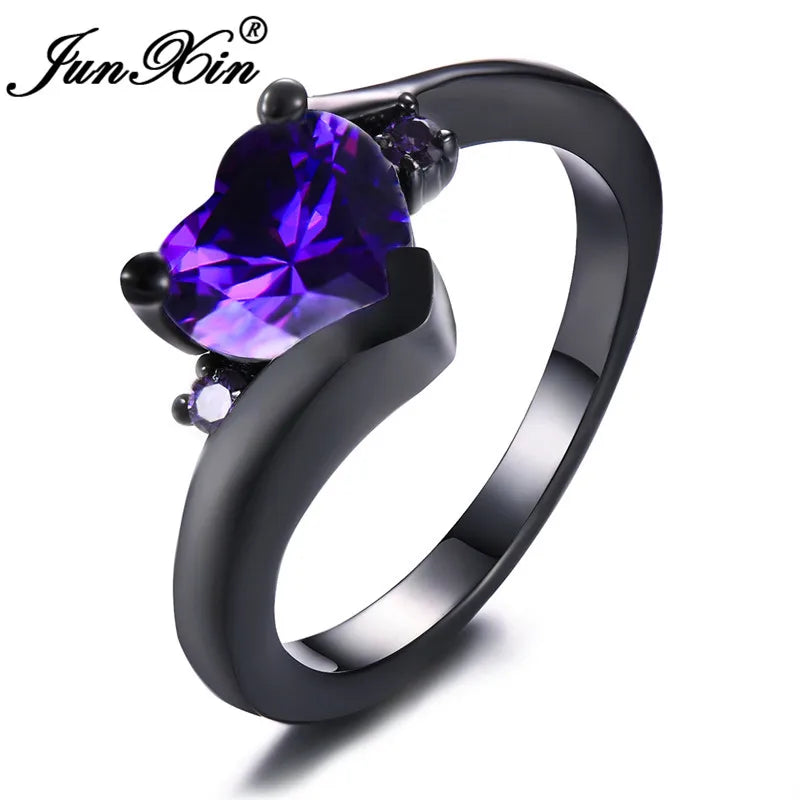 Rainbow Zircon Heart Rings for Women Retro Gold/Black Gold Filled Purple Blue White Crystal Stone Ring Female Wedding CZ Jewelry