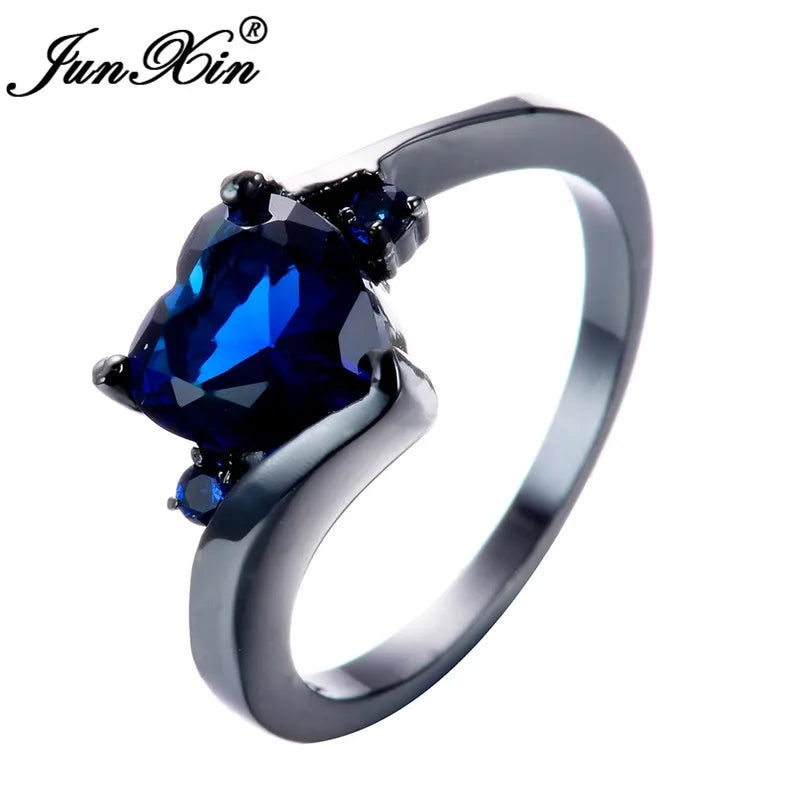 Rainbow Zircon Heart Rings for Women Retro Gold/Black Gold Filled Purple Blue White Crystal Stone Ring Female Wedding CZ Jewelry