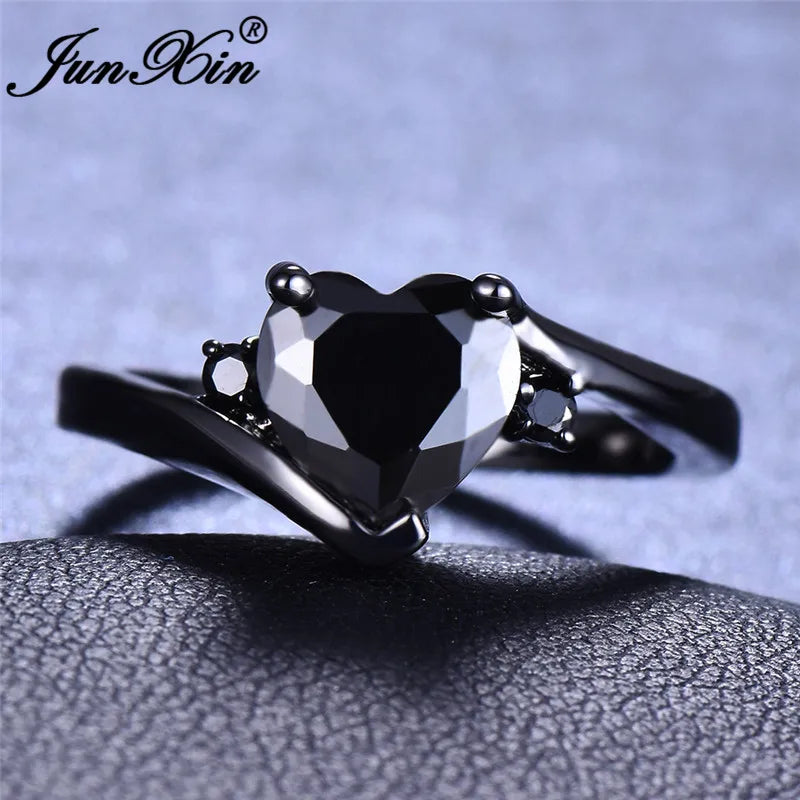 Rainbow Zircon Heart Rings for Women Retro Gold/Black Gold Filled Purple Blue White Crystal Stone Ring Female Wedding CZ Jewelry