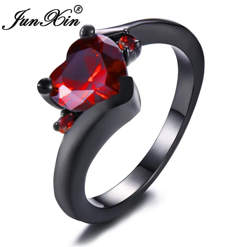 Rainbow Zircon Heart Rings for Women Retro Gold/Black Gold Filled Purple Blue White Crystal Stone Ring Female Wedding CZ Jewelry