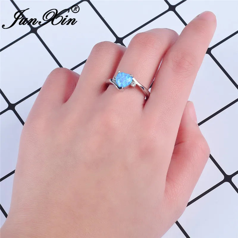 Rainbow Zircon Heart Rings for Women Retro Gold/Black Gold Filled Purple Blue White Crystal Stone Ring Female Wedding CZ Jewelry