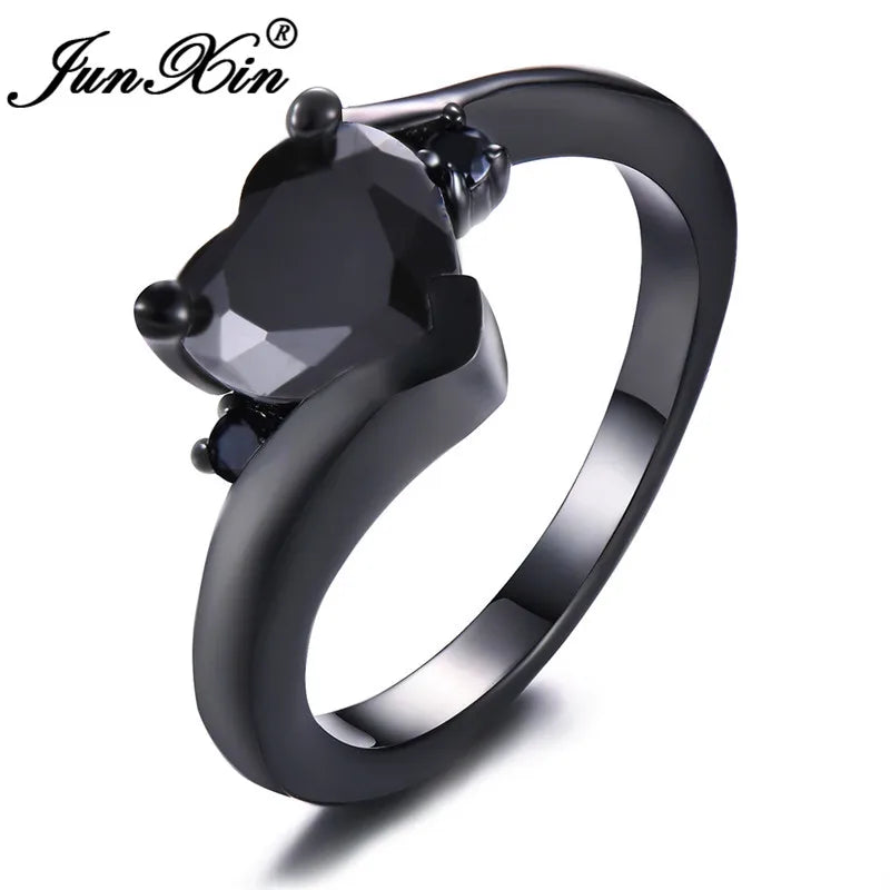 Rainbow Zircon Heart Rings for Women Retro Gold/Black Gold Filled Purple Blue White Crystal Stone Ring Female Wedding CZ Jewelry