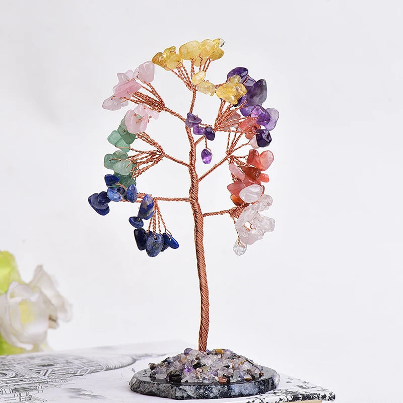 Natural Crystal Tree Amethyst Rose Quartz Olivine Lucky Tree Decor Agate Slices Gravle Stone Mineral Ornaments Home Decor Gifts