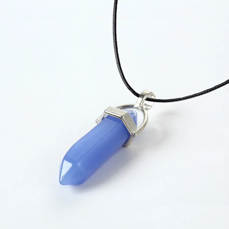 2025 Hexagonal Column Quartz Necklaces Turquoises Pink Crystal Pendent Necklace for Women Chain Natural Stone Choker Jewelry
