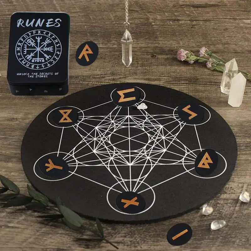 Witches Runes Set Altar Divination Tools with Manual and Storage Bag 25Pcs Wood Runes Altar Runes for Beginners Board Game