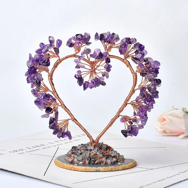Natural Crystal Amethyst Lucky Tree Love Handmade Gemstone Decoration Agate Slices Stone Mineral Ornaments Office Decor Gift