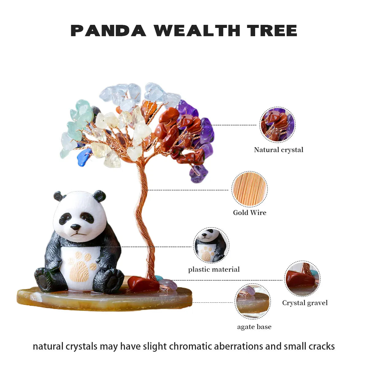 1PC Crystal Panda Wealth Tree Natural Reiki Crystal Gemstone Chakra Healing Crystal Home Office Desk Gemstone Energy Decoration