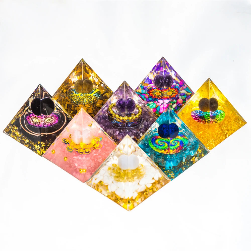 5Cm/2Inch Orgone Pyramid the Zodiac Pyramid Chakra Energy Healing Crystal Pyramid for Health Lucky Success Home Decor Gift