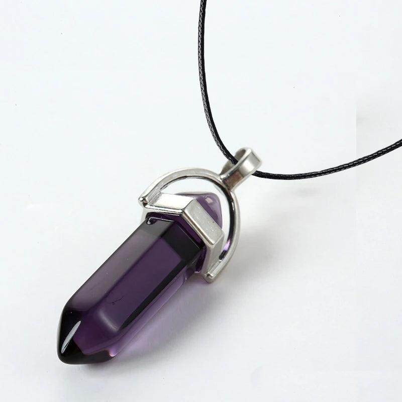 2025 Hexagonal Column Quartz Necklaces Turquoises Pink Crystal Pendent Necklace for Women Chain Natural Stone Choker Jewelry