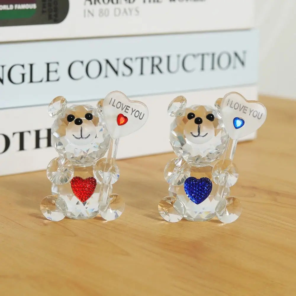 I Love You Sign Crystal Bear Figurine Creative Romantic Little Bear Statue Home Decor Cute Desktop Ornament Living Room