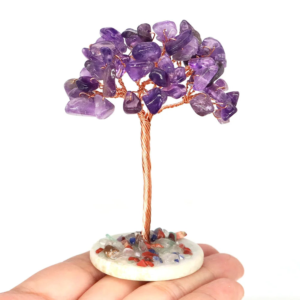 Crystal Money Tree Natural Stone Base Healing Quartz Gemstones Copper Wire Wrapped Plant Crafts Feng Shui Home Decor Lucky Gifts