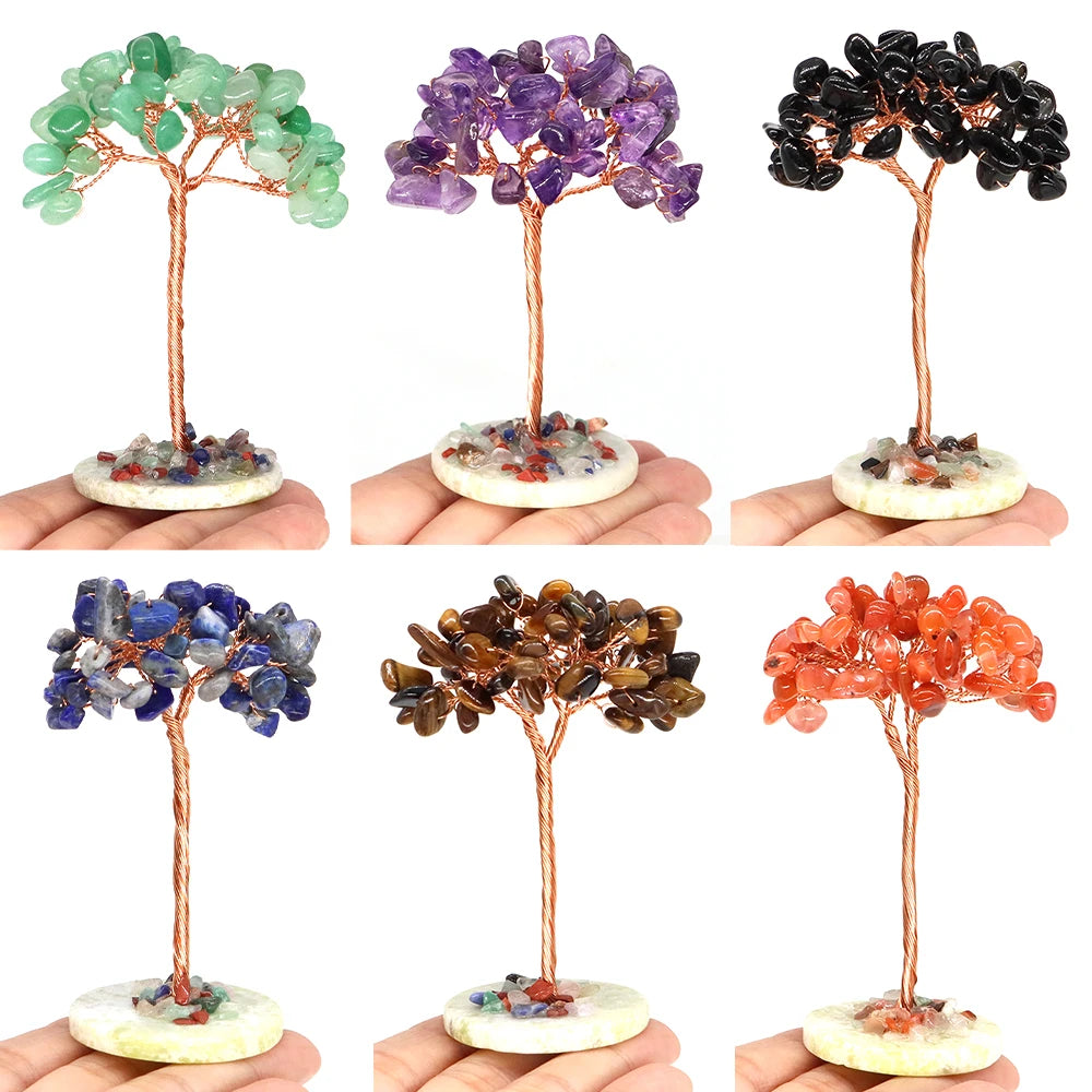 Crystal Money Tree Natural Stone Base Healing Quartz Gemstones Copper Wire Wrapped Plant Crafts Feng Shui Home Decor Lucky Gifts