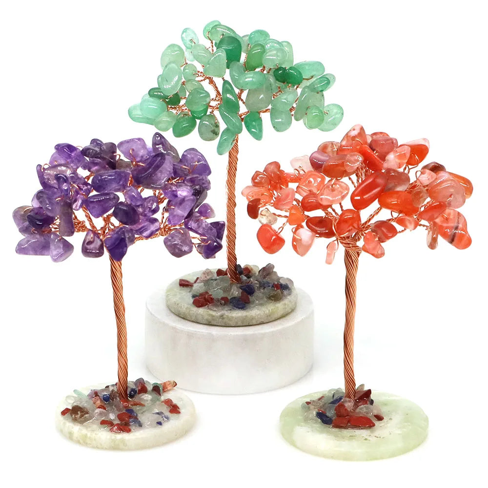 Crystal Money Tree Natural Stone Base Healing Quartz Gemstones Copper Wire Wrapped Plant Crafts Feng Shui Home Decor Lucky Gifts