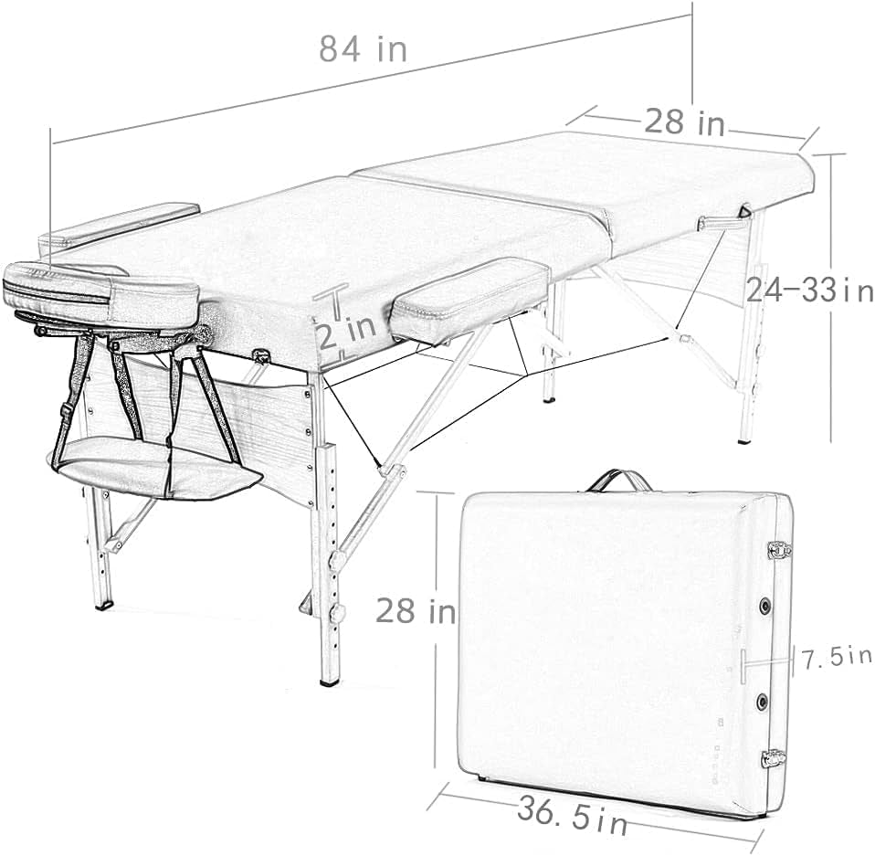 Massage Bed Portable Massage Table 28 Inche Wide Lash Bed Heigh Adjustable 2 Folding Spa Table with Non-Woven Bag for Spa Footmassage Facial Carespa Tattoo