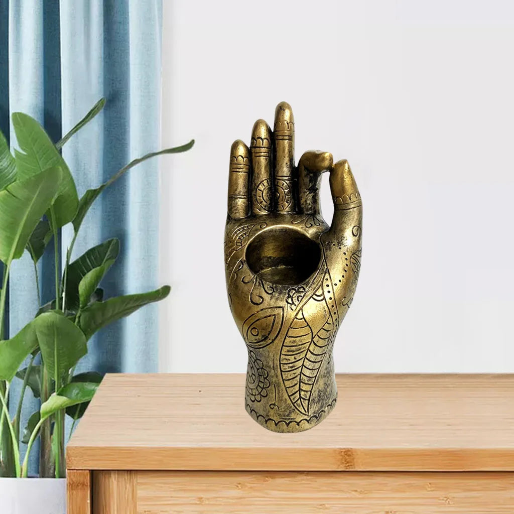 Buddha Hand Candle Holder Tabletop Tealight Holder Collectible Figurines Meditation Room Craft Candlestick Home Decoration