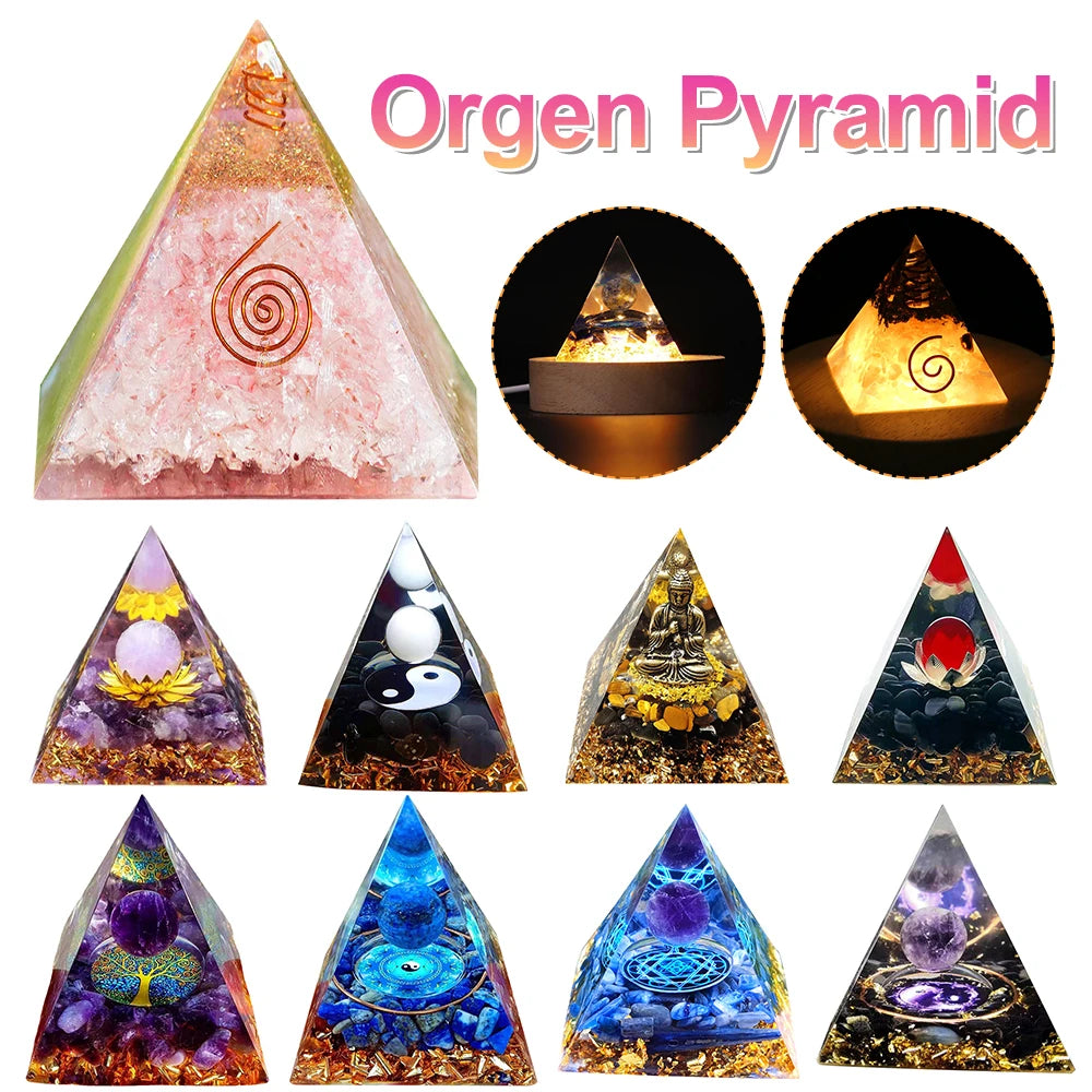 Natural Stone Crystal Orgonite Pyramid Reiki Chakra Healing Gemstone Tower Meditation Protection Office Decor Gifts