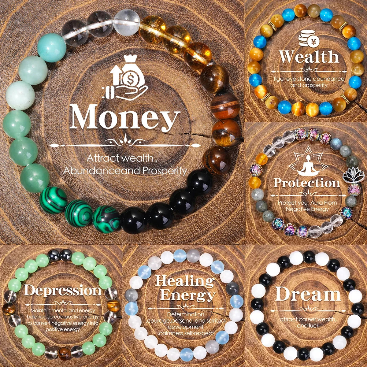Natural Stone Bracelet for Women Men Attract Good Luck Money Protection Health Crystal Citrine Tiger'S Eye Bracelet Wholesale