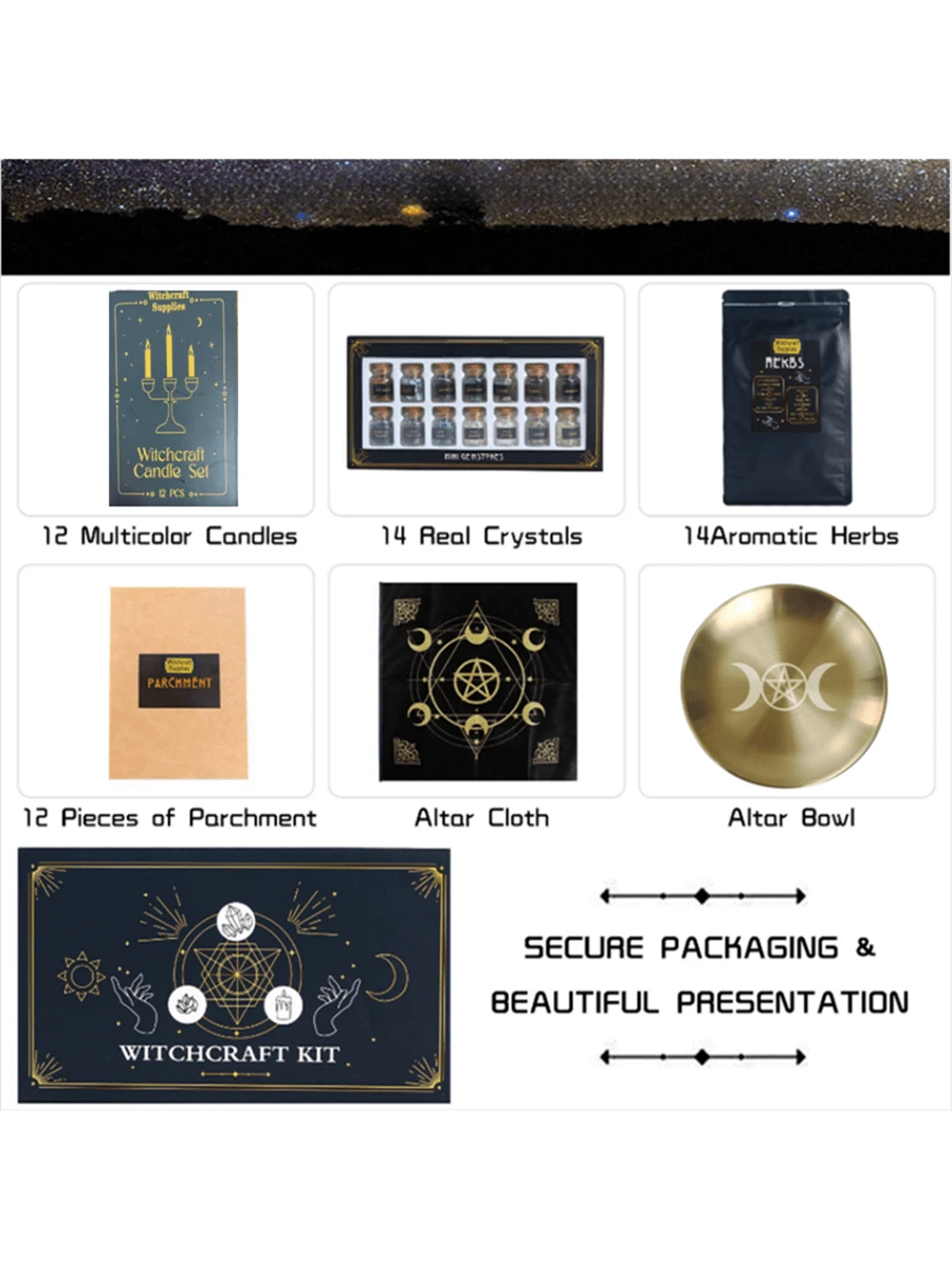 54Pcs Craft Supplies Kit for Altar Spell Candles for Ches Crystal Spell Jars for Es Herbs for Spells Beginner Kit Box Craft Kit Starter Kit