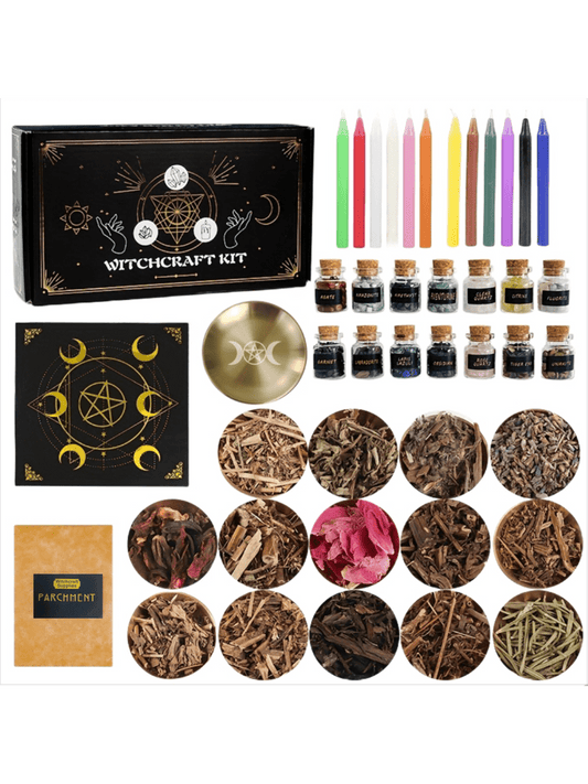 54Pcs Craft Supplies Kit for Altar Spell Candles for Ches Crystal Spell Jars for Es Herbs for Spells Beginner Kit Box Craft Kit Starter Kit