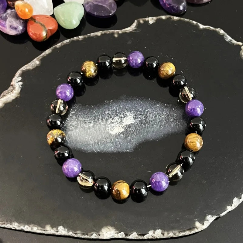Cross-Border Bestseller Tiger'S Eye Stone Tea Crystal Amethyst Fashionable Natural Stone Beaded Bracelet, Gift Bracelet