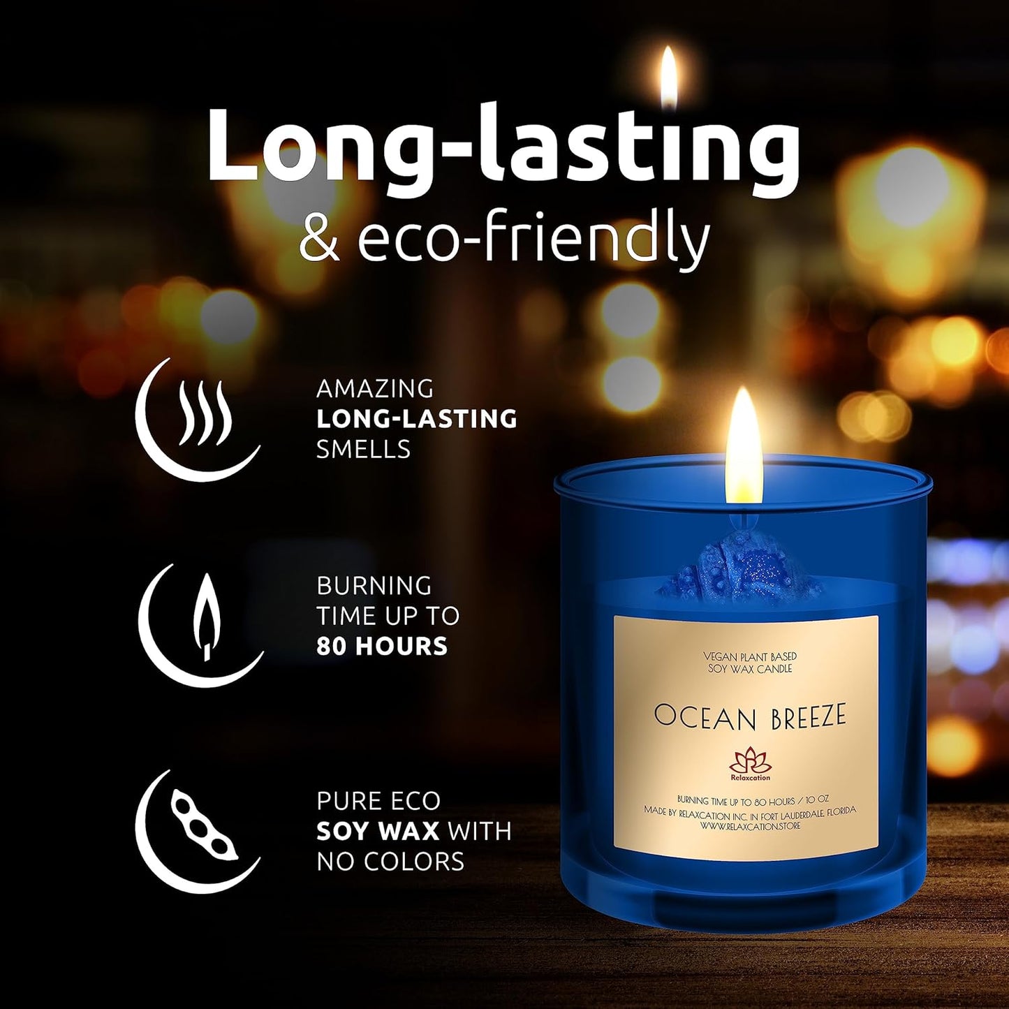 Organic Soy Wax Candle in Big Glass Jar | Luxury Ocean Breeze Scented Soy Candles | Fresh and Clean Aromatherapy | Long Burning 80 Hours | Giftable Box | 10Oz
