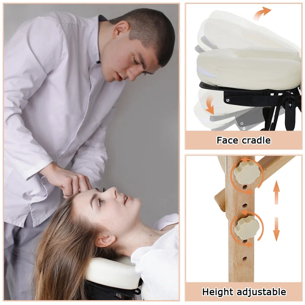 Bestmessage 73” Long 2 Foldabe & Portable Massage Table Carry Case Heigh Adjustable Salon Bed Face Cradle Bed,Cream White