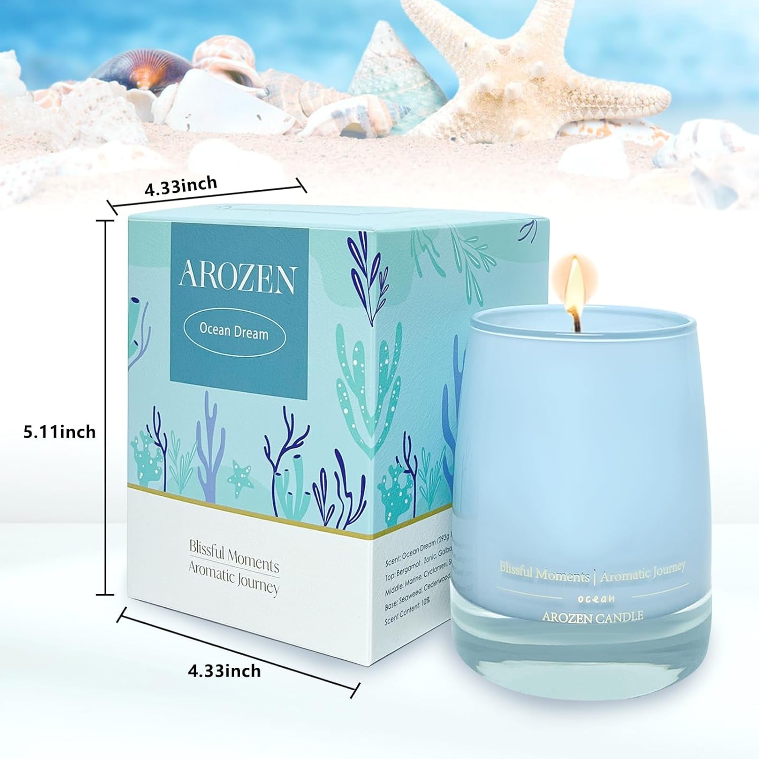 Ocean Scented Candles Gift for Women-10Oz Aromatherapy Sea Beach Soy Candles for Home Scented with Healing Crystal Inside-55H Burn Gifts for Christmas, Birthday, Women, Holiday