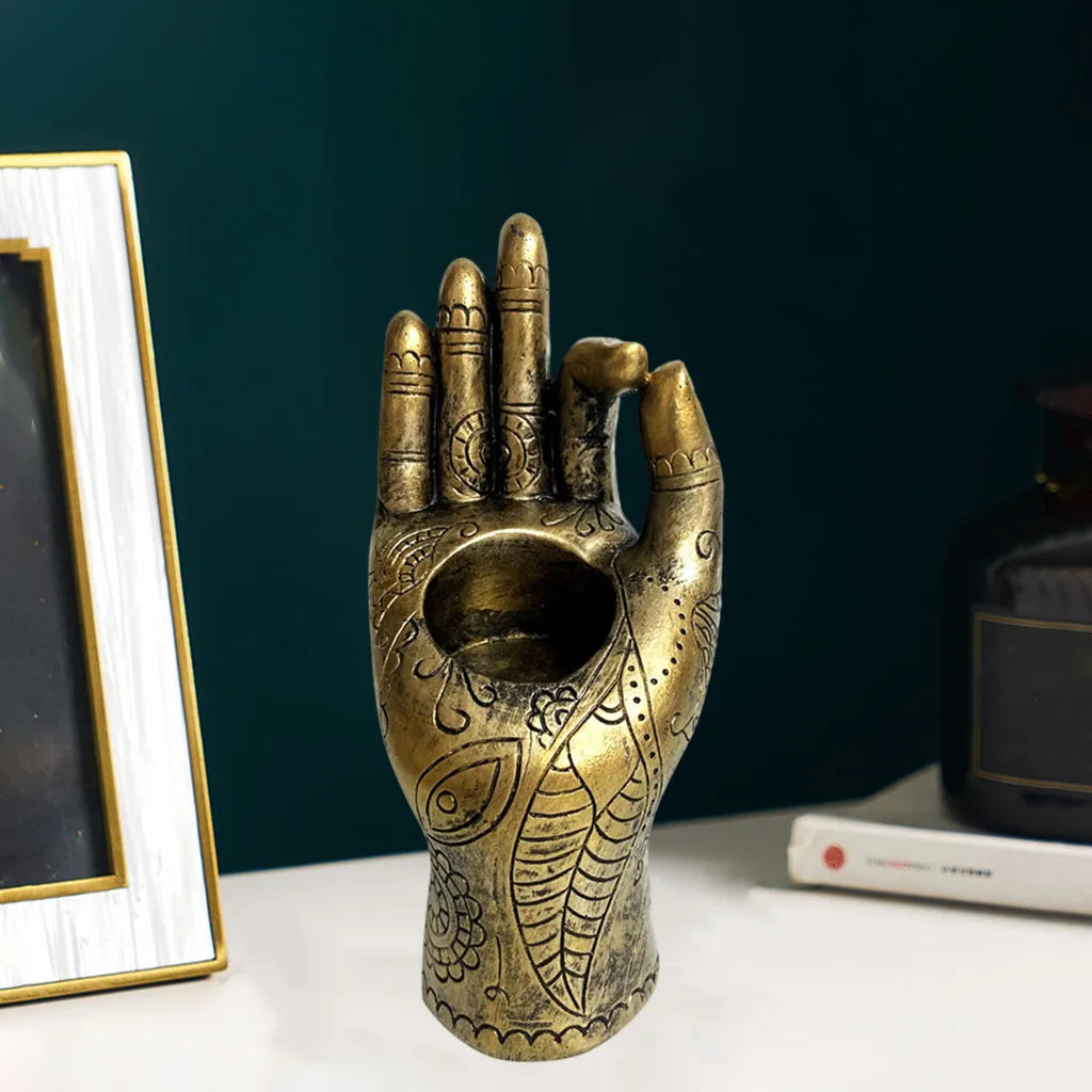 Buddha Hand Candle Holder Tabletop Tealight Holder Collectible Figurines Meditation Room Craft Candlestick Home Decoration