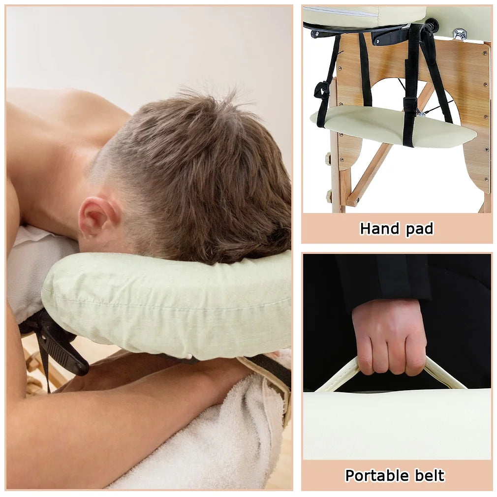 Bestmessage 73” Long 2 Foldabe & Portable Massage Table Carry Case Heigh Adjustable Salon Bed Face Cradle Bed,Cream White