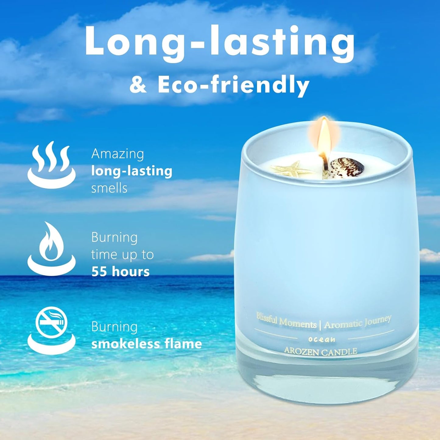Ocean Scented Candles Gift for Women-10Oz Aromatherapy Sea Beach Soy Candles for Home Scented with Healing Crystal Inside-55H Burn Gifts for Christmas, Birthday, Women, Holiday