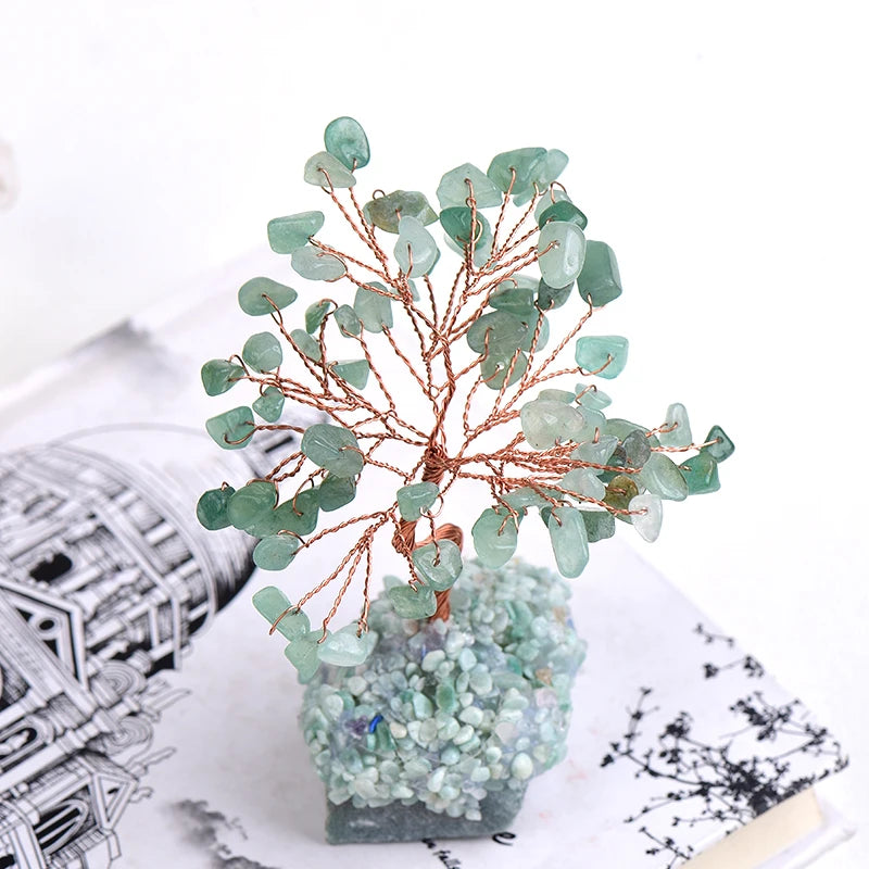 Natural Crystal Tree Amethyst Rose Quartz Olivine Lucky Tree Decor Agate Slices Gravle Stone Mineral Ornaments Home Decor Gifts