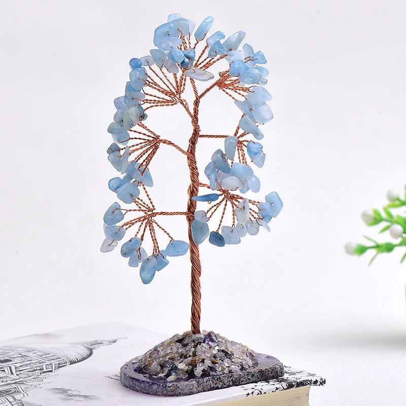 Natural Crystal Tree Amethyst Rose Quartz Olivine Lucky Tree Decor Agate Slices Gravle Stone Mineral Ornaments Home Decor Gifts