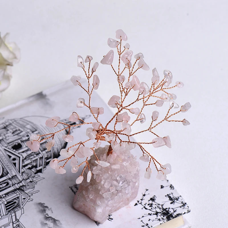 Natural Crystal Tree Amethyst Rose Quartz Olivine Lucky Tree Decor Agate Slices Gravle Stone Mineral Ornaments Home Decor Gifts