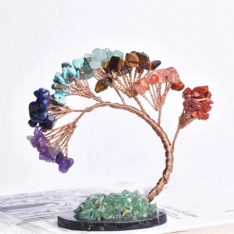 Natural Crystal Tree Amethyst Rose Quartz Olivine Lucky Tree Decor Agate Slices Gravle Stone Mineral Ornaments Home Decor Gifts
