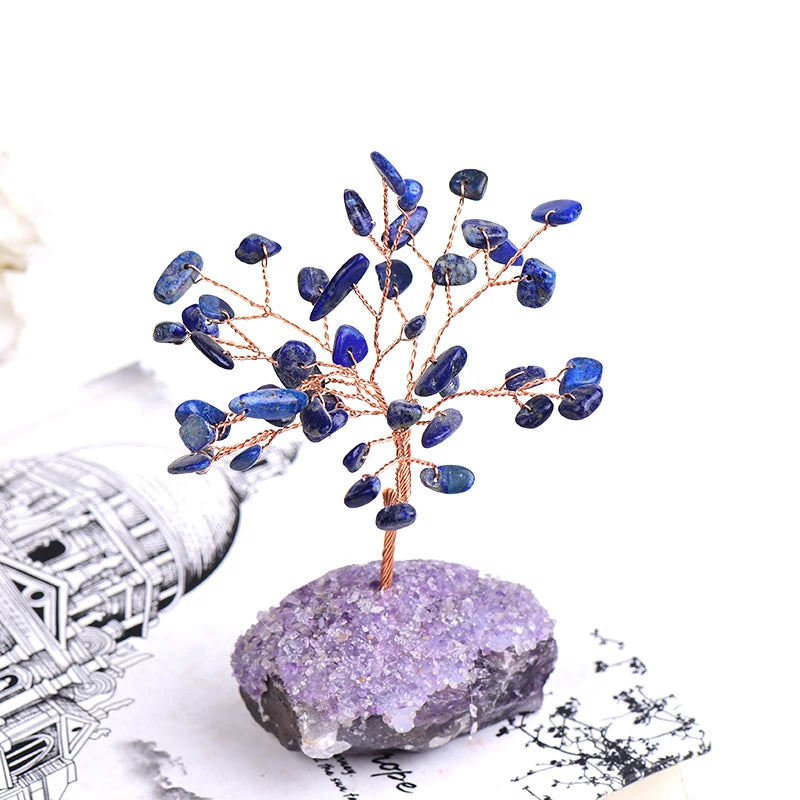 Natural Crystal Tree Amethyst Rose Quartz Olivine Lucky Tree Decor Agate Slices Gravle Stone Mineral Ornaments Home Decor Gifts