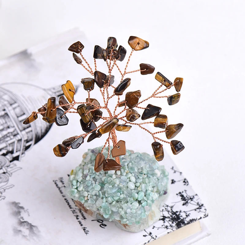 Natural Crystal Tree Amethyst Rose Quartz Olivine Lucky Tree Decor Agate Slices Gravle Stone Mineral Ornaments Home Decor Gifts