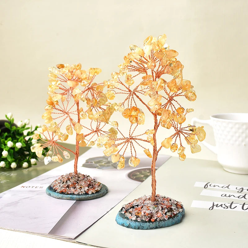 Natural Crystal Tree Amethyst Rose Quartz Olivine Lucky Tree Decor Agate Slices Gravle Stone Mineral Ornaments Home Decor Gifts
