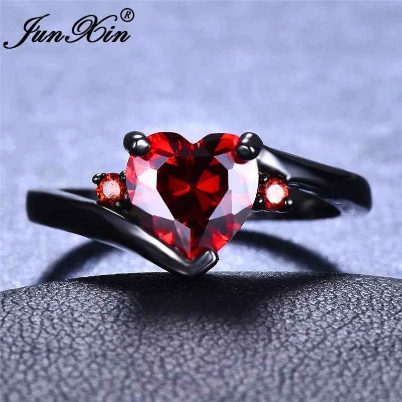 Rainbow Zircon Heart Rings for Women Retro Gold/Black Gold Filled Purple Blue White Crystal Stone Ring Female Wedding CZ Jewelry