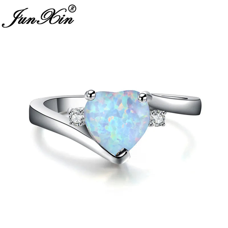 Rainbow Zircon Heart Rings for Women Retro Gold/Black Gold Filled Purple Blue White Crystal Stone Ring Female Wedding CZ Jewelry