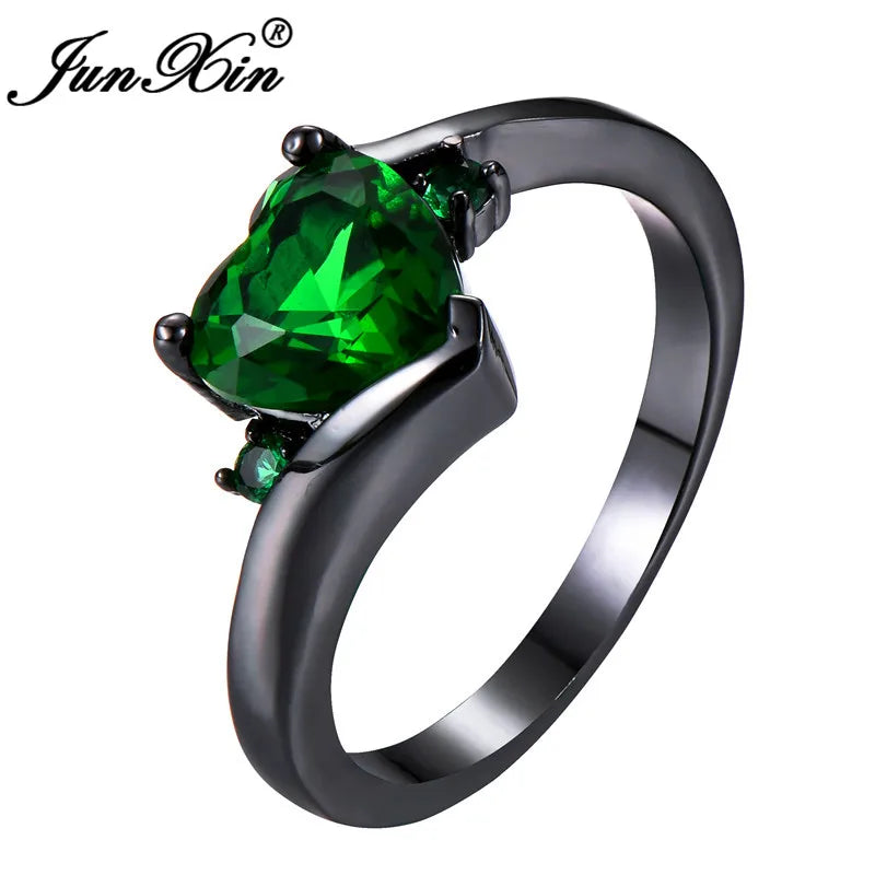 Rainbow Zircon Heart Rings for Women Retro Gold/Black Gold Filled Purple Blue White Crystal Stone Ring Female Wedding CZ Jewelry