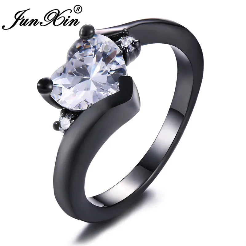 Rainbow Zircon Heart Rings for Women Retro Gold/Black Gold Filled Purple Blue White Crystal Stone Ring Female Wedding CZ Jewelry