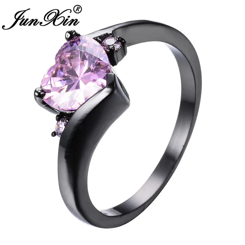 Rainbow Zircon Heart Rings for Women Retro Gold/Black Gold Filled Purple Blue White Crystal Stone Ring Female Wedding CZ Jewelry