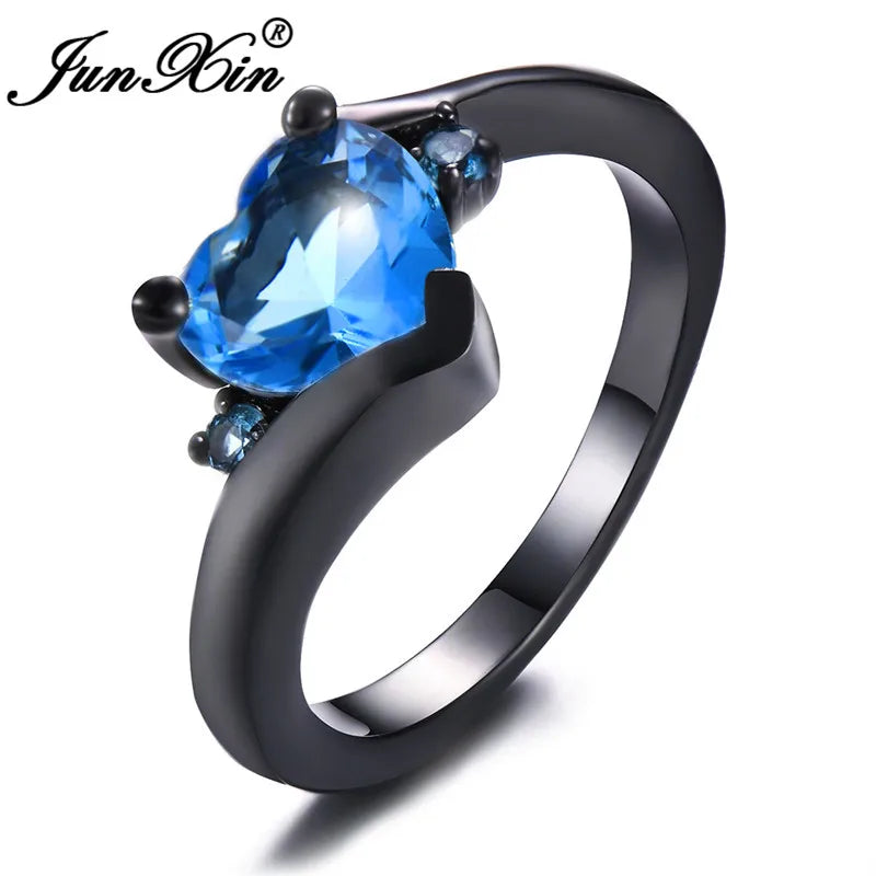 Rainbow Zircon Heart Rings for Women Retro Gold/Black Gold Filled Purple Blue White Crystal Stone Ring Female Wedding CZ Jewelry