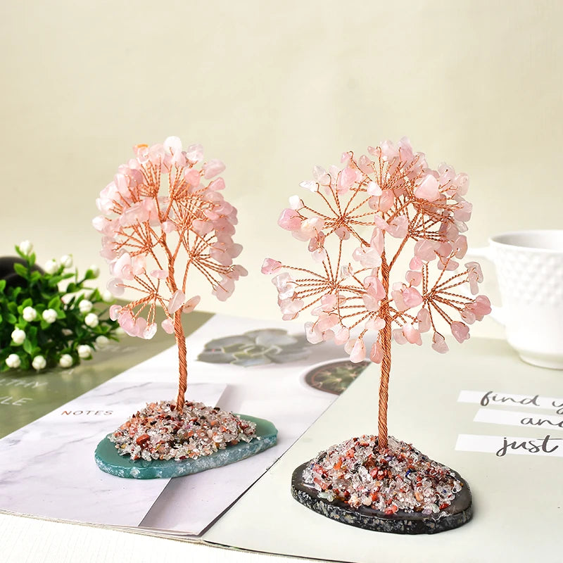 Natural Crystal Tree Amethyst Rose Quartz Olivine Lucky Tree Decor Agate Slices Gravle Stone Mineral Ornaments Home Decor Gifts