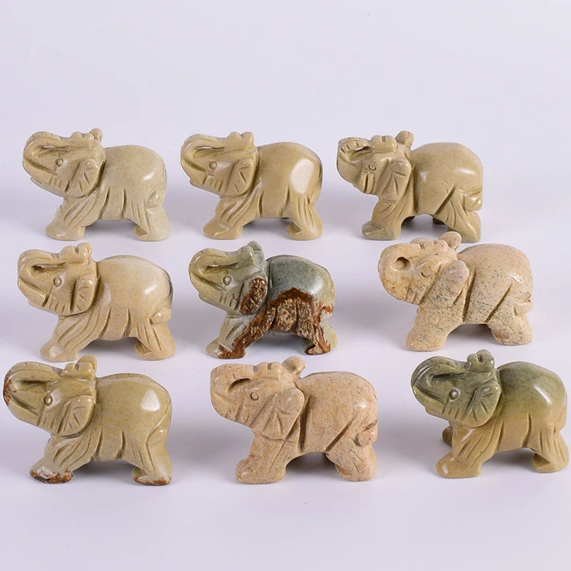 Whosale 2 Inch Jade Crystal Elephant Figurines Craft Hand Carved 100 % Natural Stone Mini Animal Statue for Decor Chakra Healing